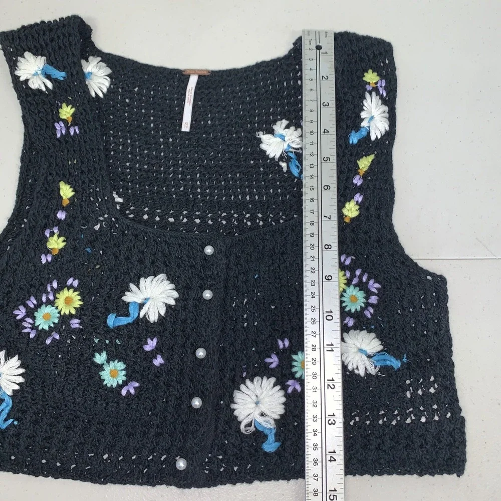 Free People Womens CS‎  Embroidered Crochet Wildflowers Cardi Tank Top Boho